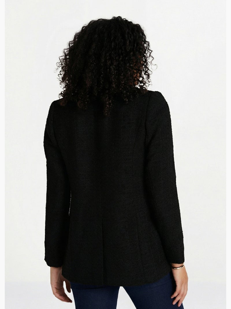 Chaqueta recta abotonada en tejido de cesta con cuello sastre - Afibel Negro - Kiabi