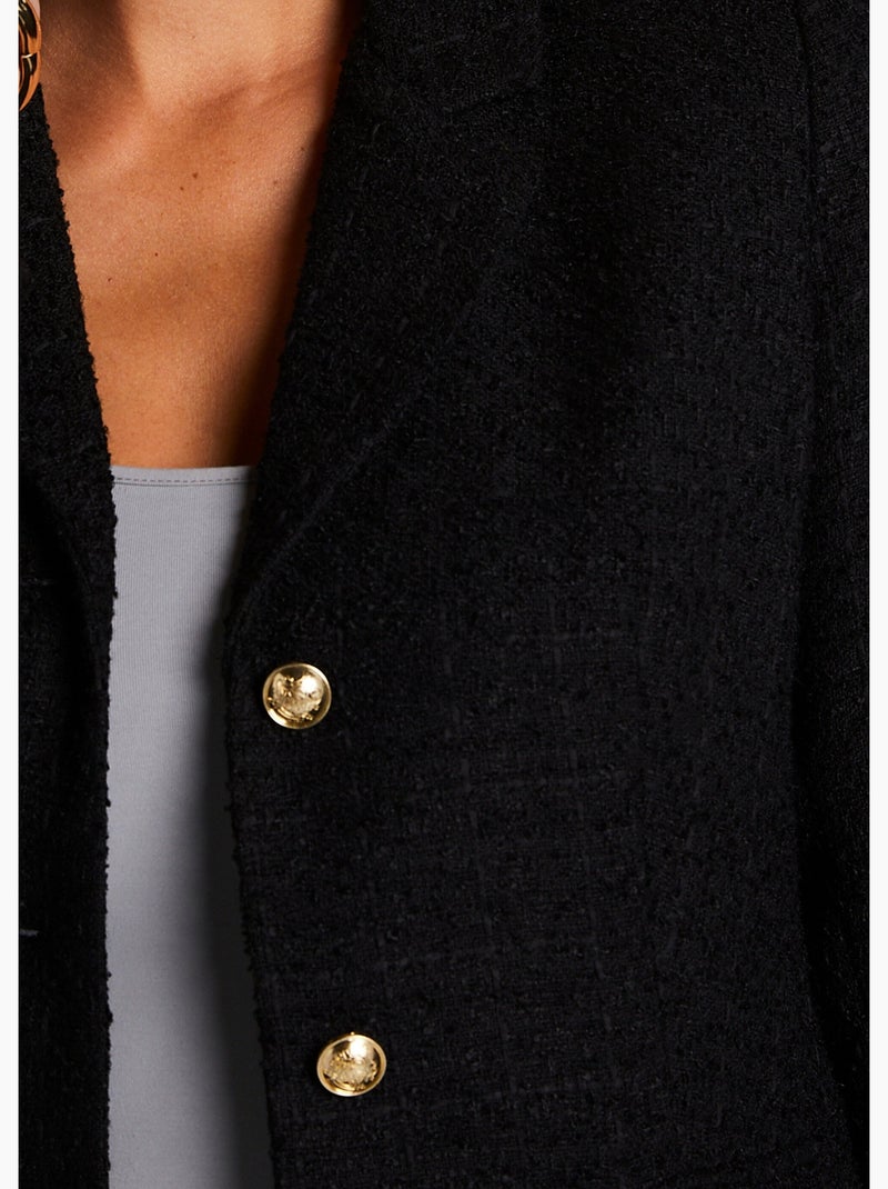 Chaqueta recta abotonada en tejido de cesta con cuello sastre - Afibel Negro - Kiabi