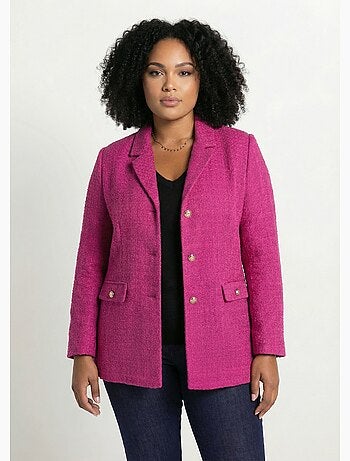 Chaqueta recta abotonada en tejido de cesta con cuello sastre - Afibel