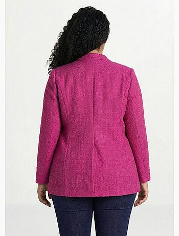 Chaqueta recta abotonada en tejido de cesta con cuello sastre - Afibel