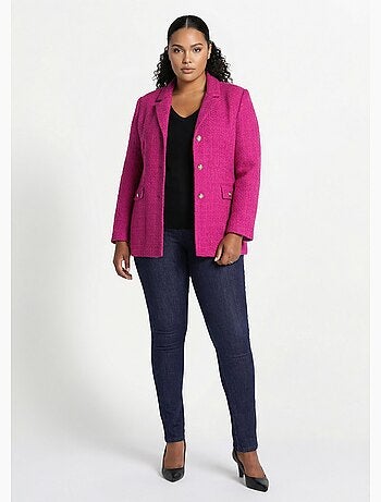 Chaqueta recta abotonada en tejido de cesta con cuello sastre - Afibel