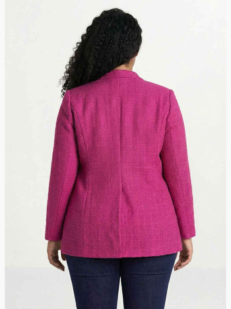 Chaqueta recta abotonada en tejido de cesta con cuello sastre - Afibel Rosa - Kiabi
