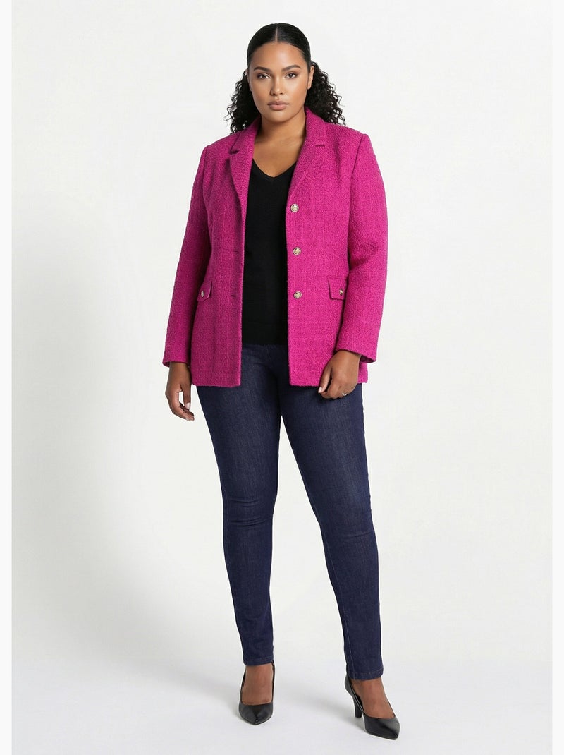 Chaqueta recta abotonada en tejido de cesta con cuello sastre - Afibel Rosa - Kiabi