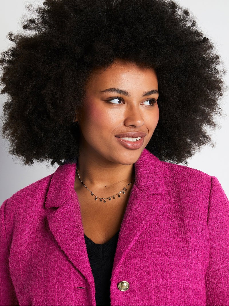 Chaqueta recta abotonada en tejido de cesta con cuello sastre - Afibel Rosa - Kiabi