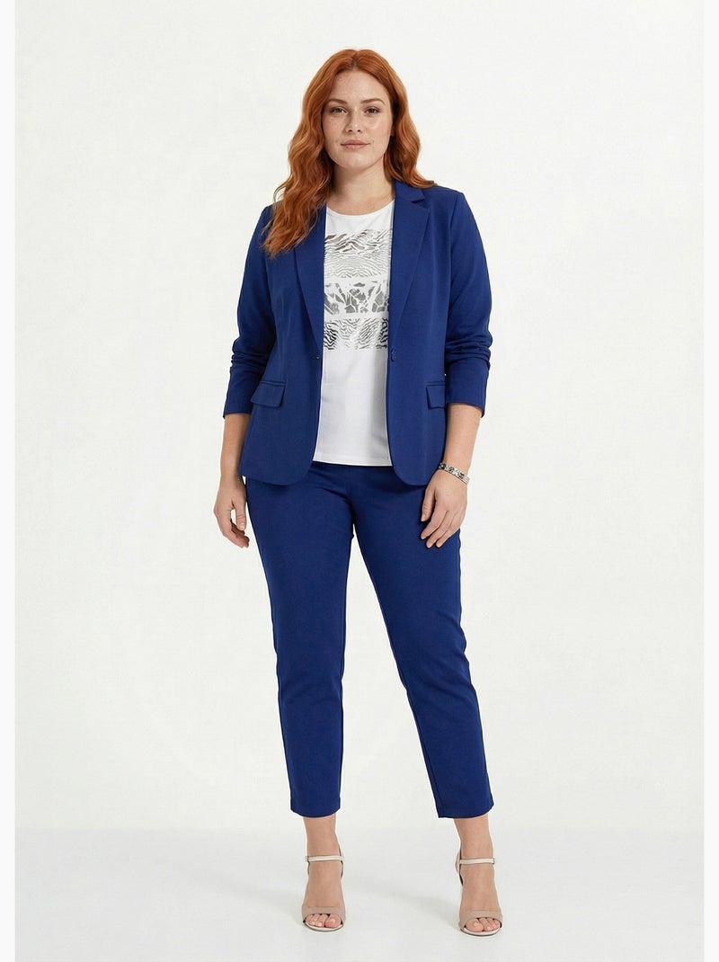 Chaqueta recta con botones en punto Milano liso - Afibel Azul - Kiabi