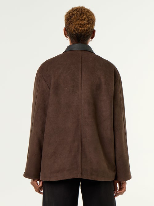 Chaqueta recta de antelina con cuello de polipiel - Kiabi