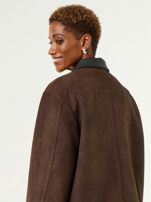 Chaqueta recta de antelina con cuello de polipiel - Kiabi