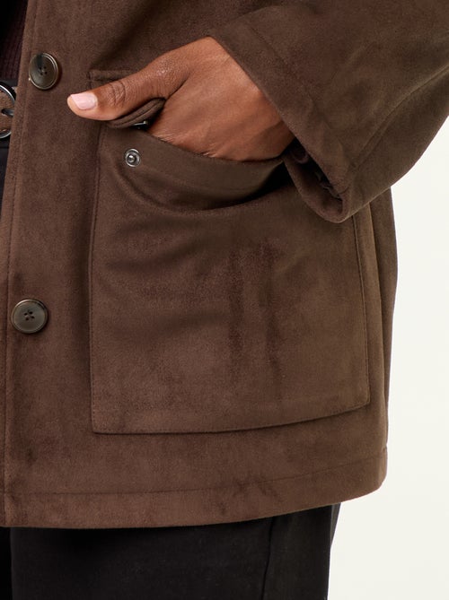 Chaqueta recta de antelina con cuello de polipiel - Kiabi