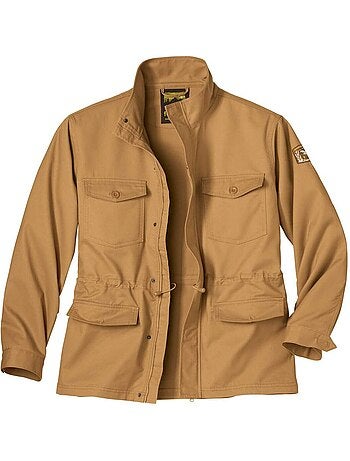 Chaqueta safari de sarga con cuello alto y cierre de cremallera arizona land