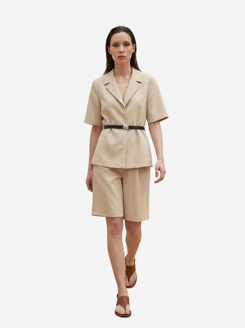 Chaqueta sastre con cinturón y cuello chal my fashion Beige arcilla - Kiabi