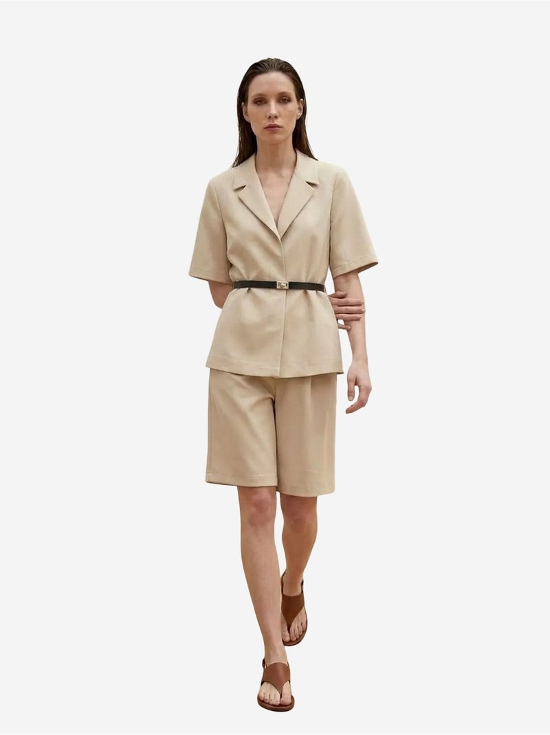 Chaqueta sastre con cinturón y cuello chal my fashion Beige arcilla - Kiabi