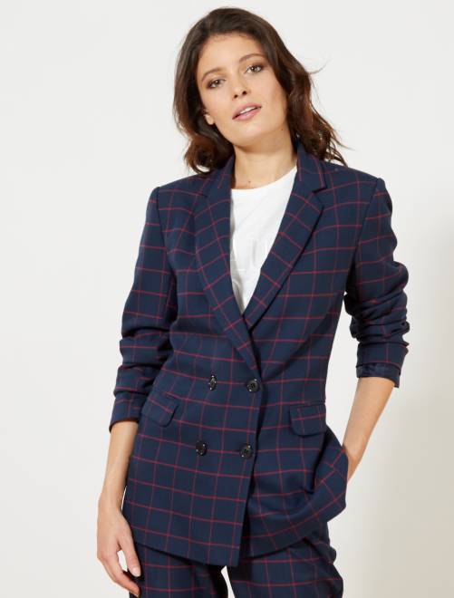 Chaqueta sastre de cuadros                             AZUL Mujer talla 34 a 48
