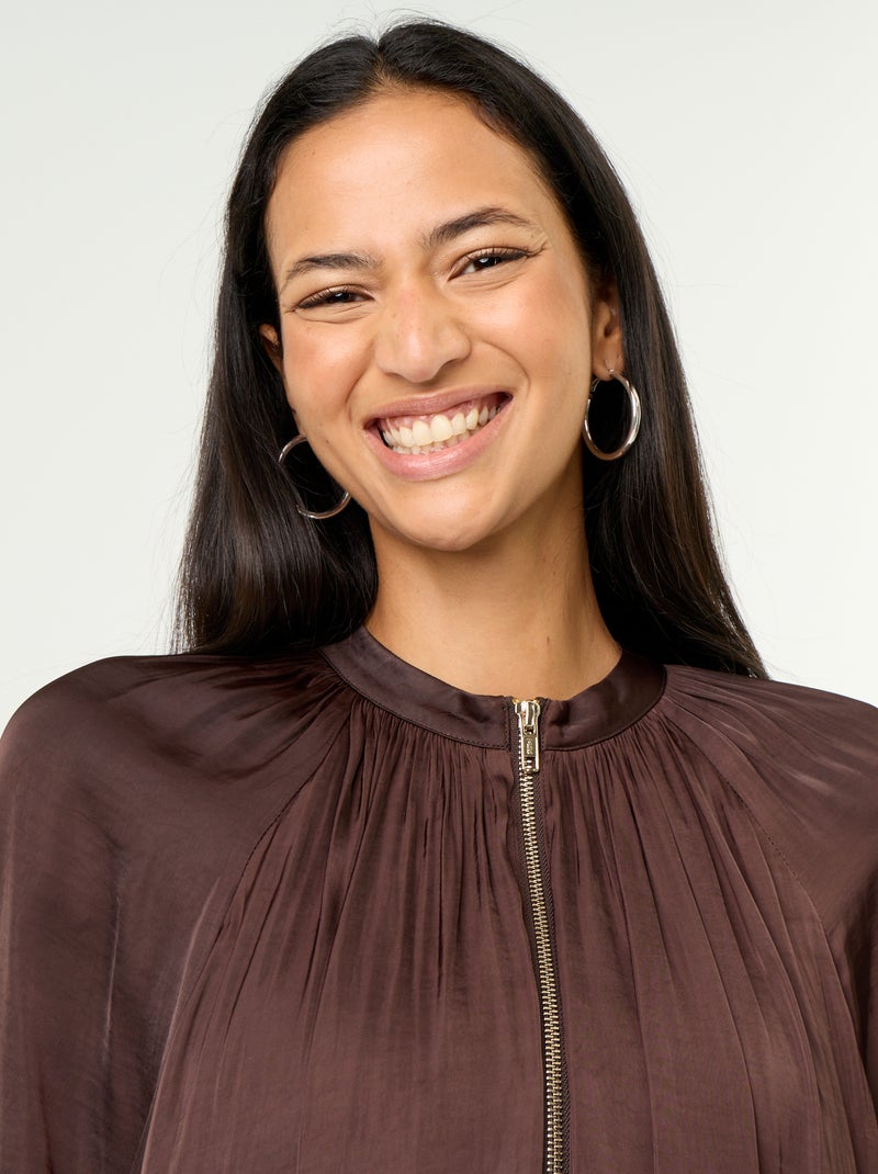Chaqueta satinada lisa de corte globo Marron - Kiabi