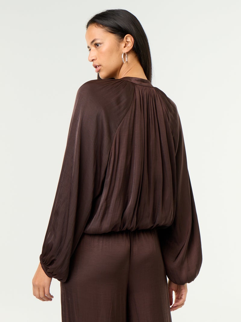 Chaqueta satinada lisa de corte globo Marron - Kiabi
