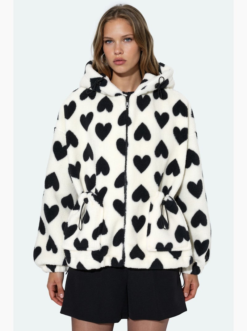 Chaqueta sherpa con estampado de corazones hiccup Blanco roto - Kiabi