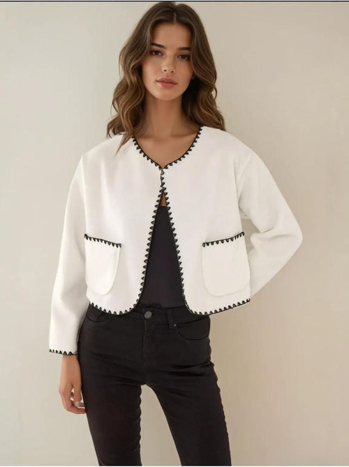 Chaqueta sin cuello con costura en contraste - Kiabi Chaqueta sin cuello con costura en contraste - Kiabi