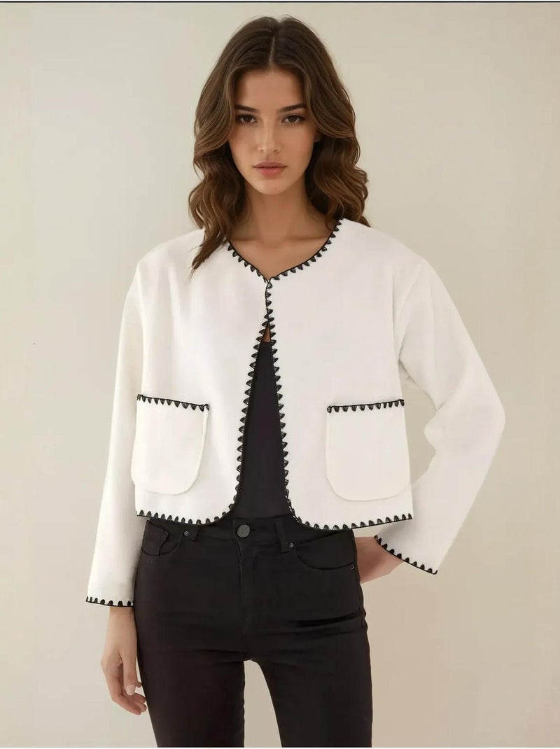 Chaqueta sin cuello con costura en contraste Blanco - Kiabi