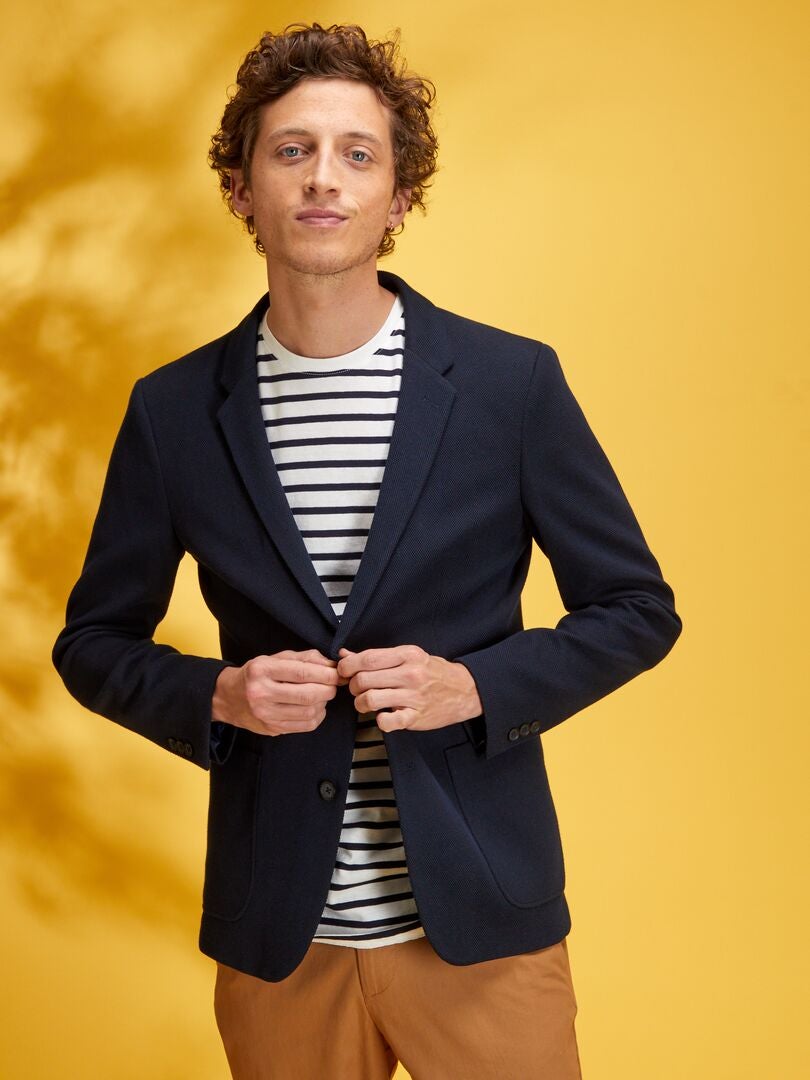 Chaqueta slim de punto piqué AZUL - Kiabi