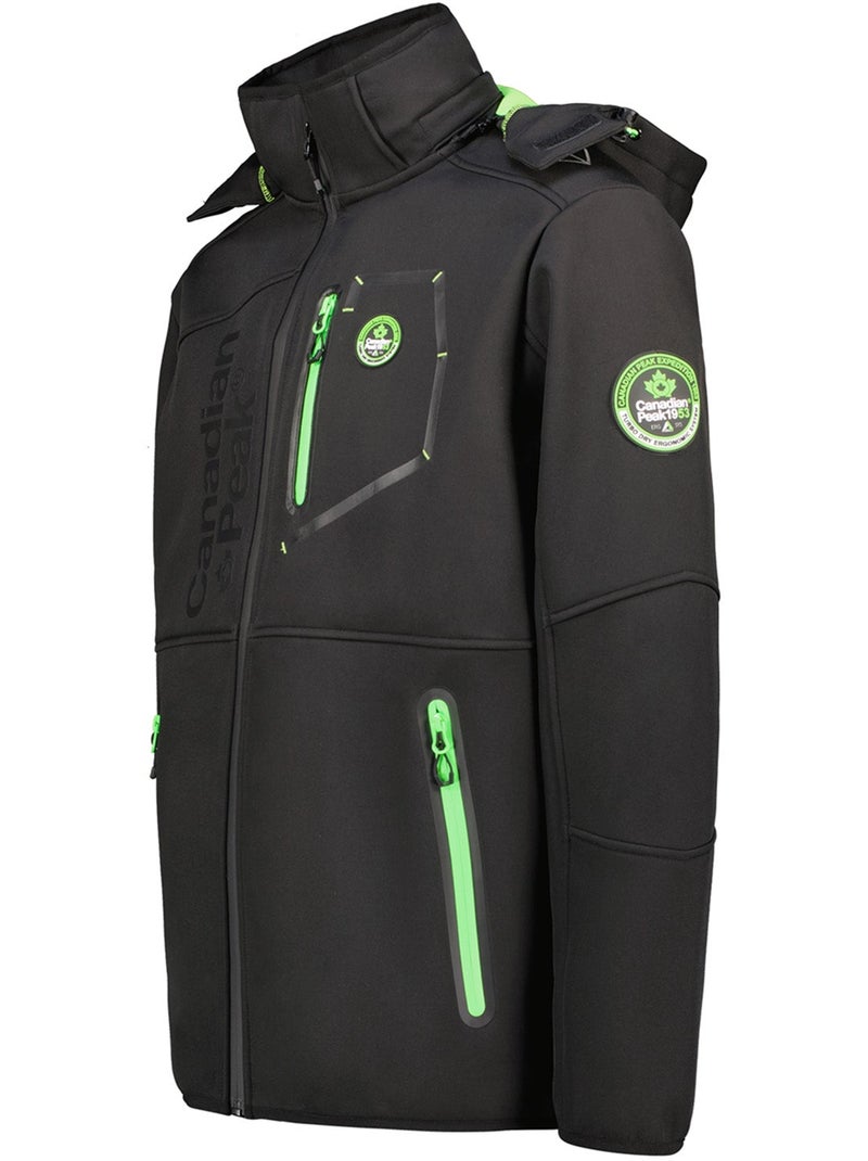 Chaqueta softshell cortavientos con capucha royauteak – canadian peak Negro Verde - Kiabi
