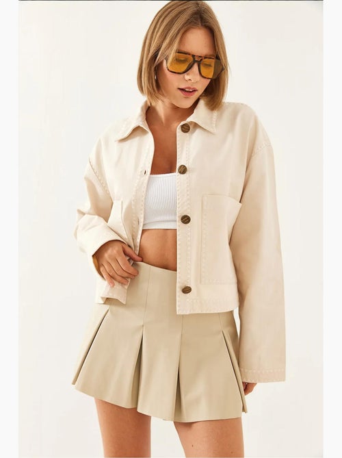 Chaqueta tejida corta bordada con cuello camisero lucci - Kiabi