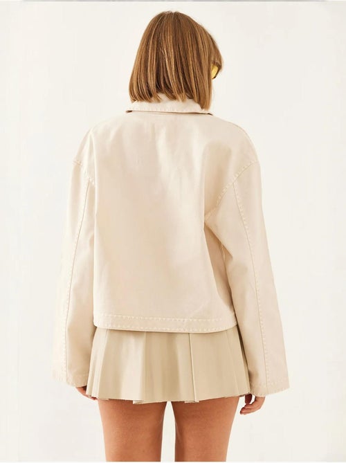 Chaqueta tejida corta bordada con cuello camisero lucci - Kiabi