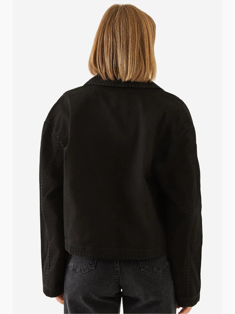Chaqueta tejida corta bordada con cuello camisero lucci Negro - Kiabi