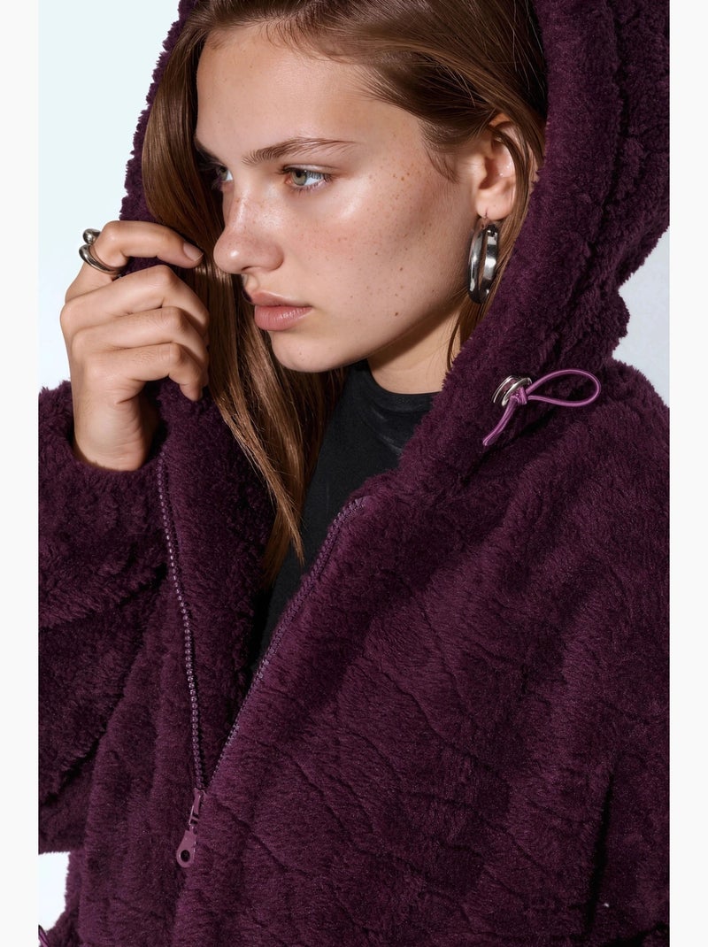 Chaqueta texturizada con capucha oversize hiccup Violeta berenjena - Kiabi