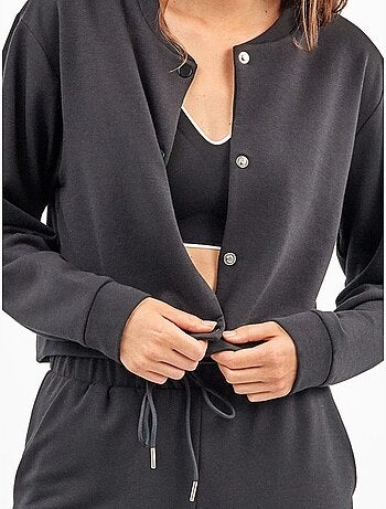 Chaqueta tipo bomber con bolsillos, en tejido de felpa