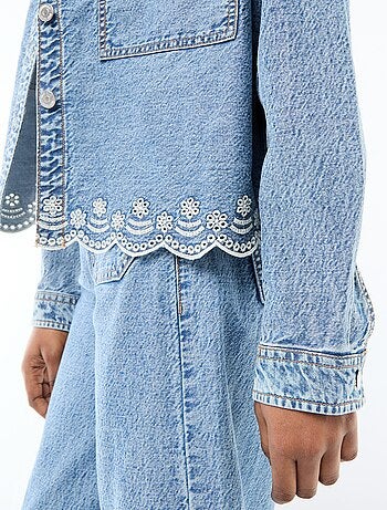 Chaqueta vaquera abotonada con bordado en algodón liso
