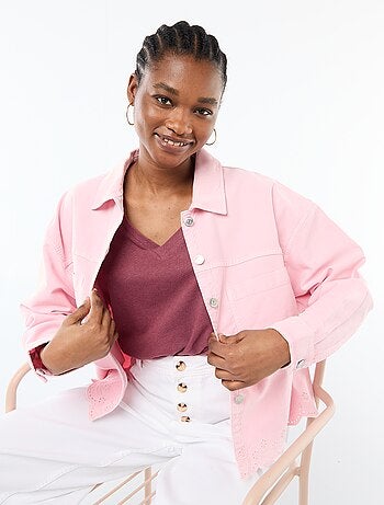 Chaqueta vaquera abotonada con bordado en algodón liso