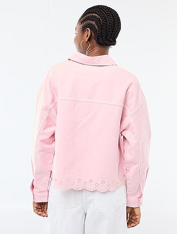 Chaqueta vaquera abotonada con bordado en algodón liso