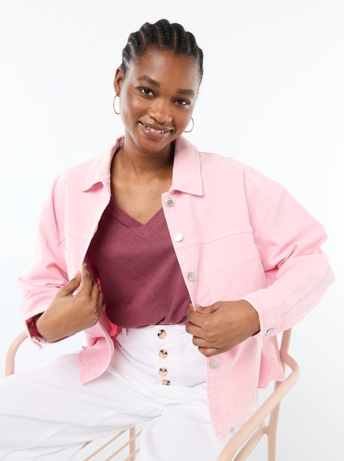 Chaqueta vaquera abotonada con bordado en algodón liso - Kiabi