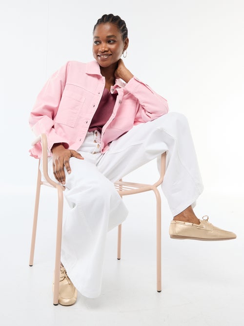 Chaqueta vaquera abotonada con bordado en algodón liso - Kiabi