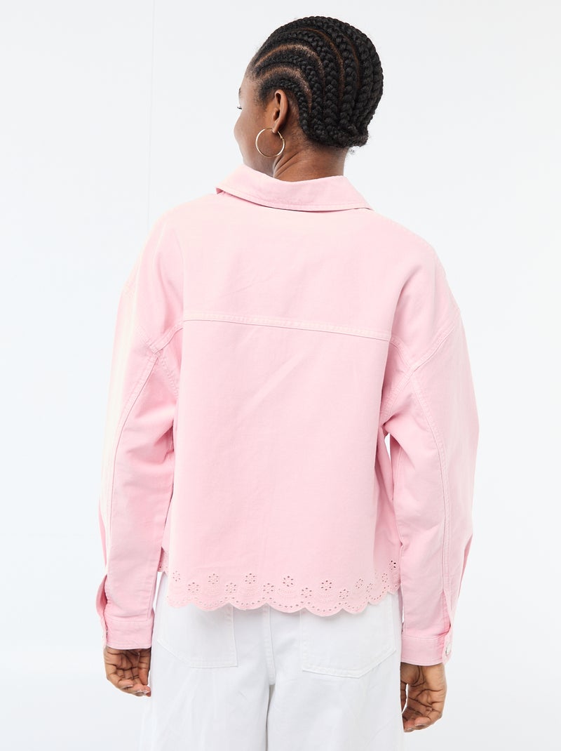 Chaqueta vaquera abotonada con bordado en algodón liso Rosa - Kiabi