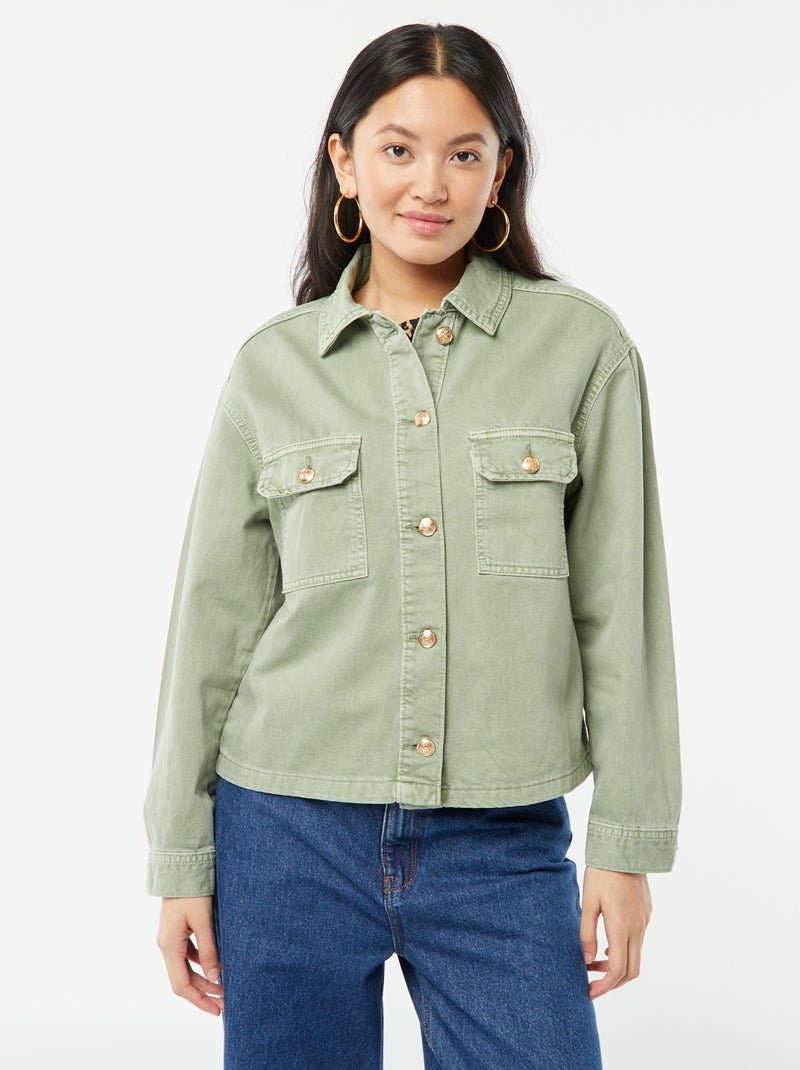 Chaqueta vaquera con botones dorados VERDE - Kiabi