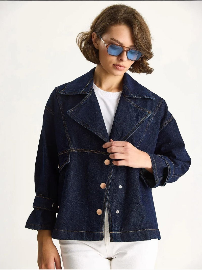 Chaqueta vaquera con cuello camisero y botones lucci Azul marino - Kiabi