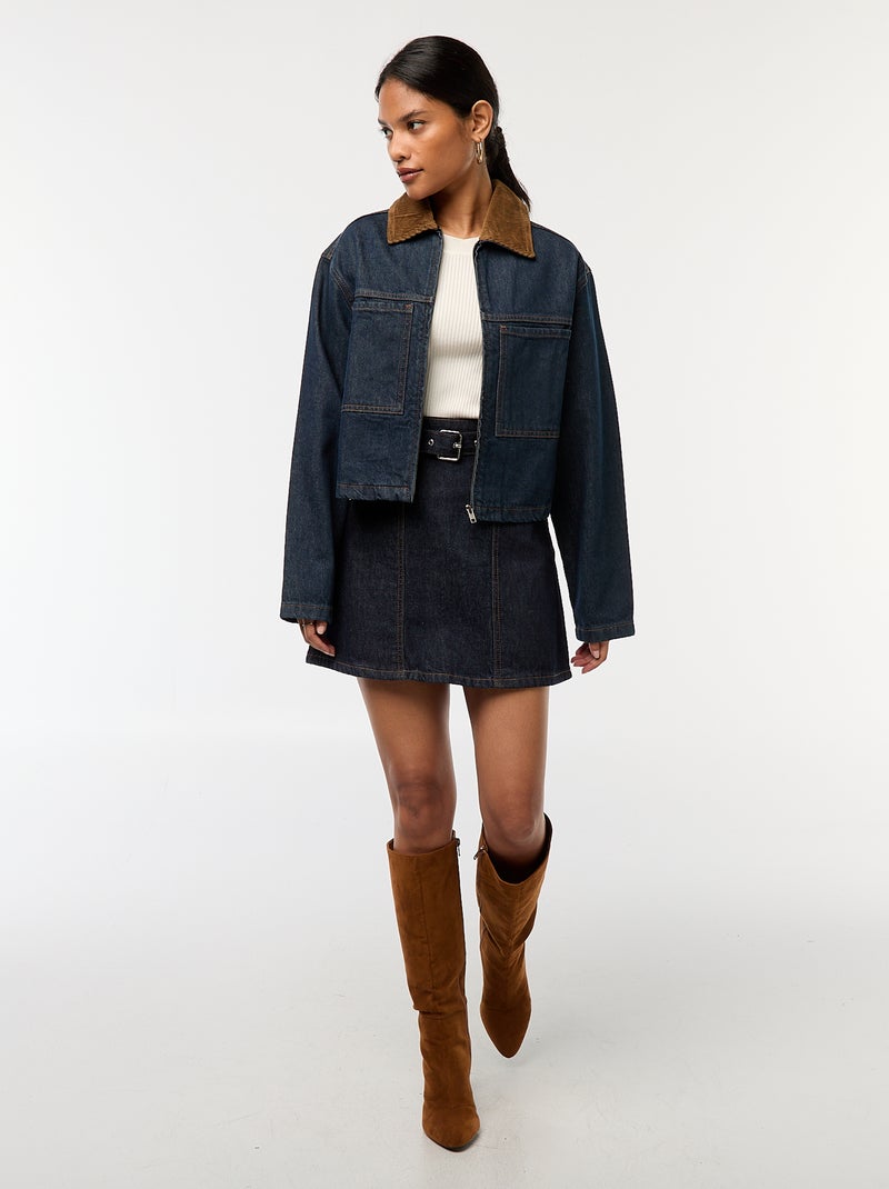 Chaqueta vaquera con cuello de canalé Azul - Kiabi