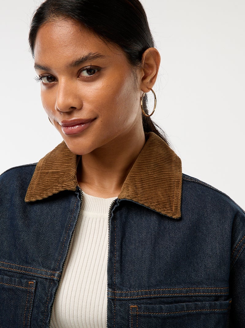 Chaqueta vaquera con cuello de canalé Azul - Kiabi