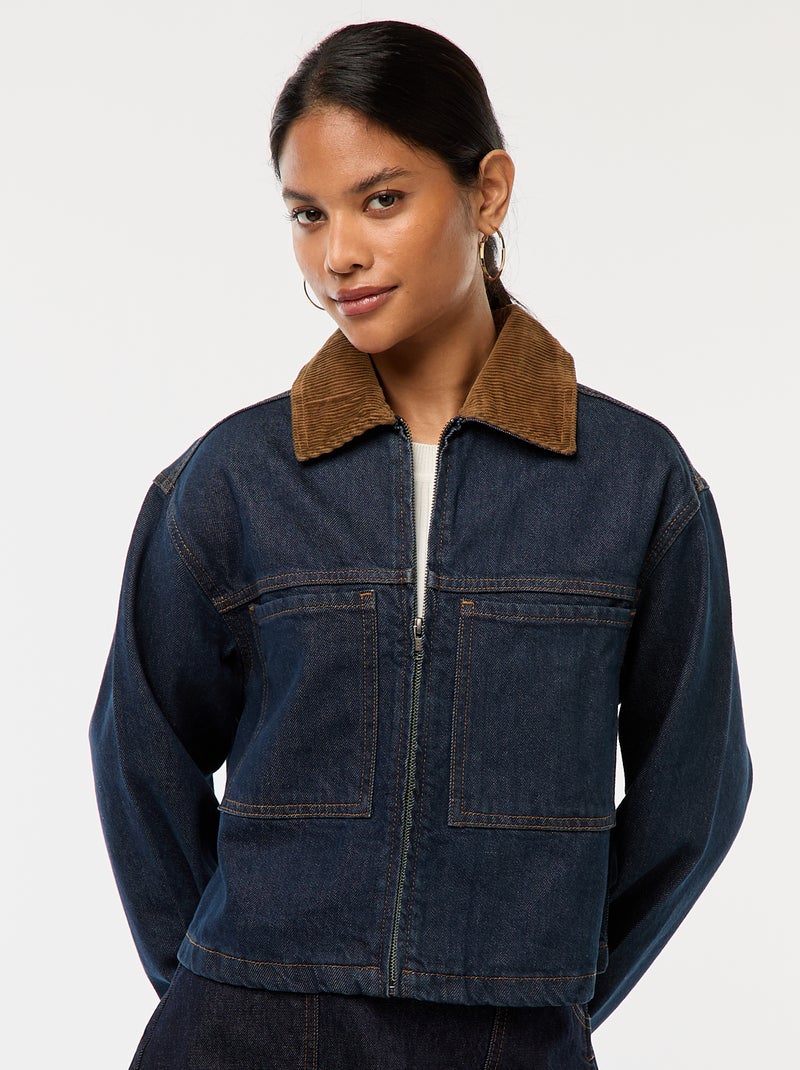 Chaqueta vaquera con cuello de canalé Azul - Kiabi