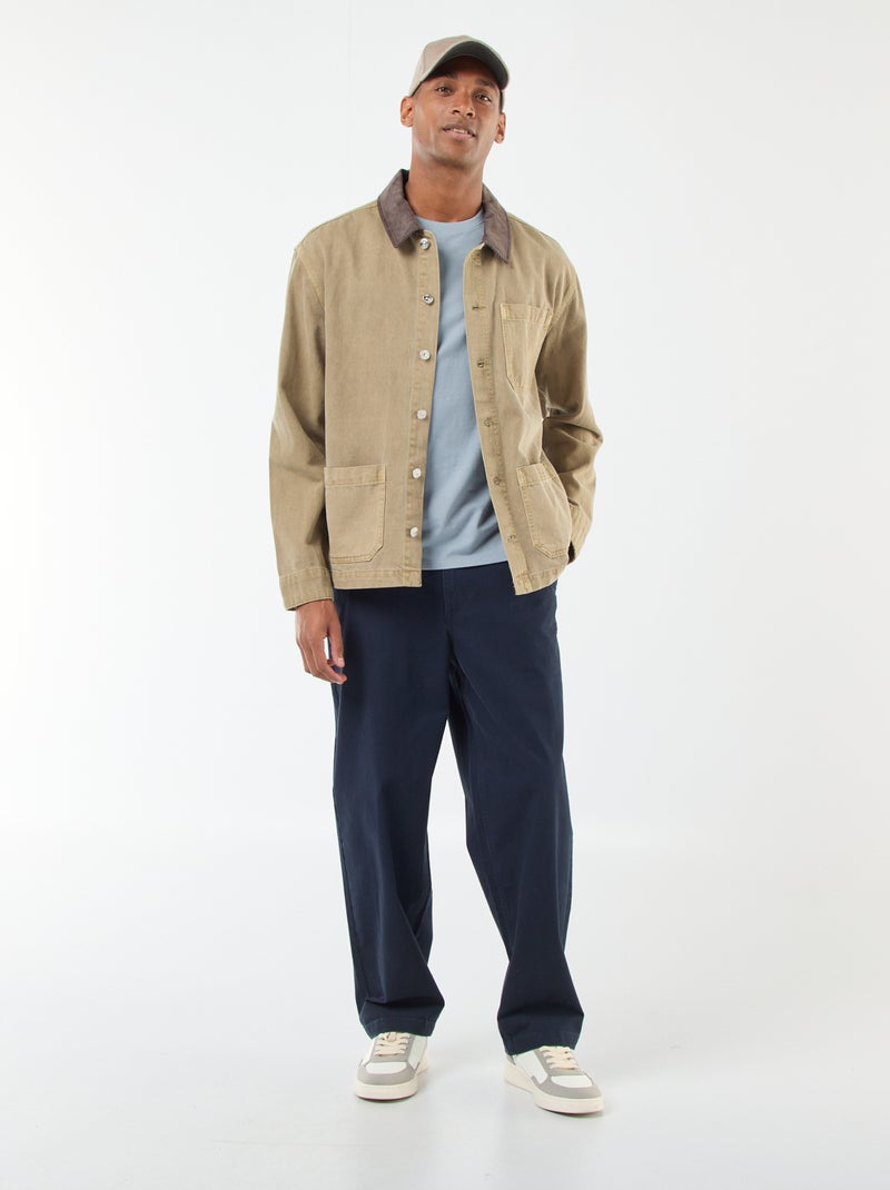 Chaqueta vaquera con cuello de pana Kaki - Kiabi