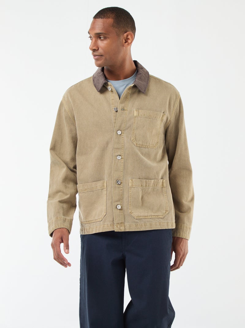Chaqueta vaquera con cuello de pana Kaki - Kiabi