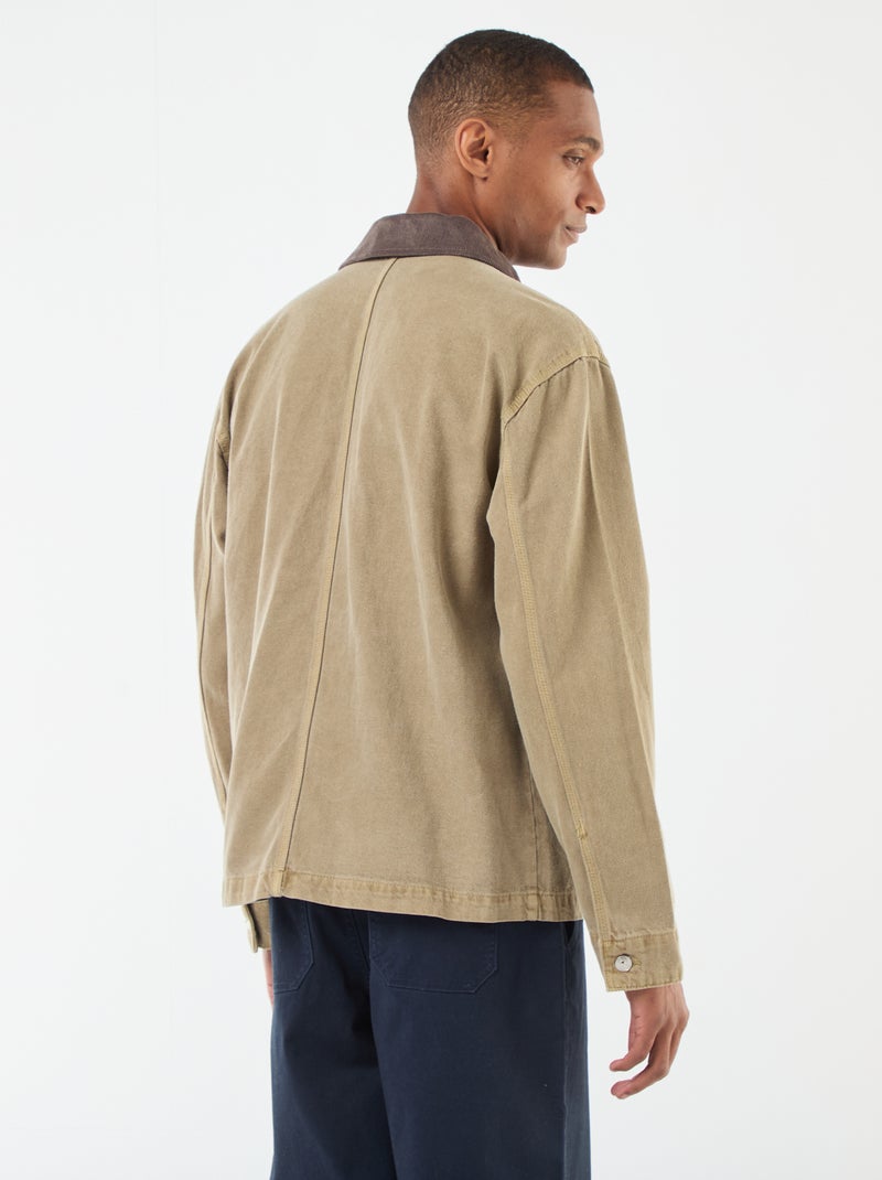 Chaqueta vaquera con cuello de pana Kaki - Kiabi