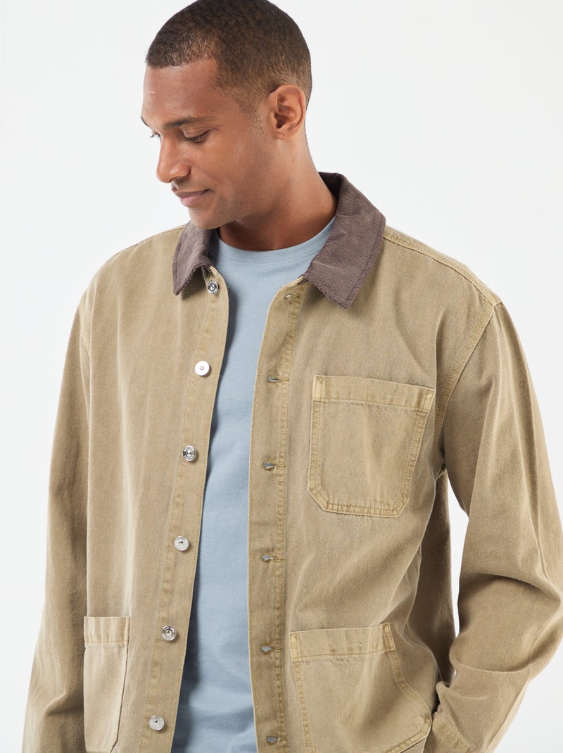 Chaqueta vaquera con cuello de pana Kaki - Kiabi