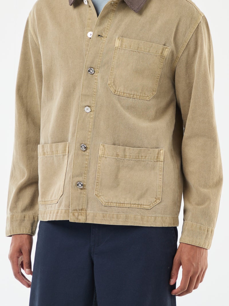 Chaqueta vaquera con cuello de pana Kaki - Kiabi