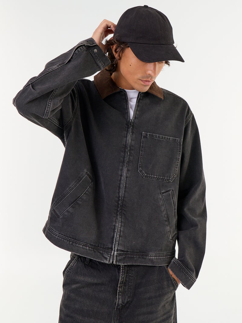 Chaqueta vaquera con cuello de pana Negro - Kiabi