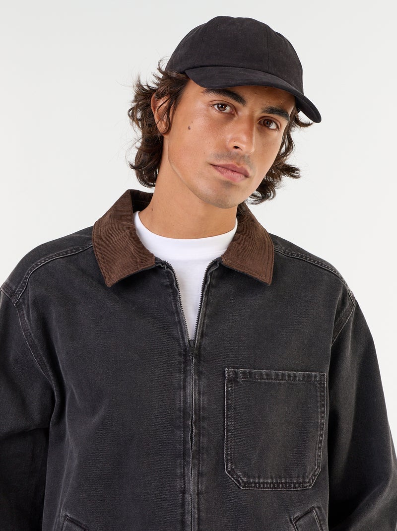 Chaqueta vaquera con cuello de pana Negro - Kiabi