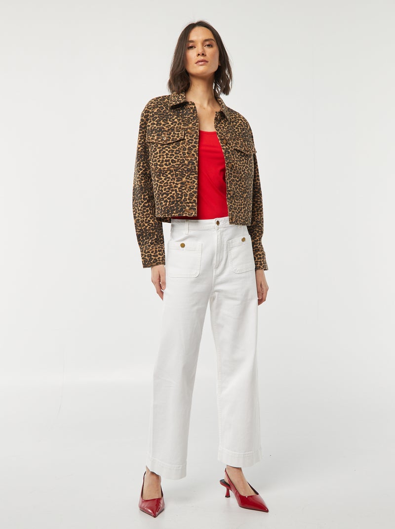 Chaqueta vaquera con estampado de leopardo BEIGE - Kiabi