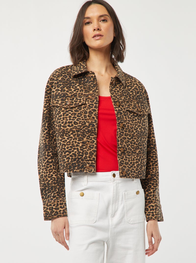 Chaqueta vaquera con estampado de leopardo BEIGE - Kiabi
