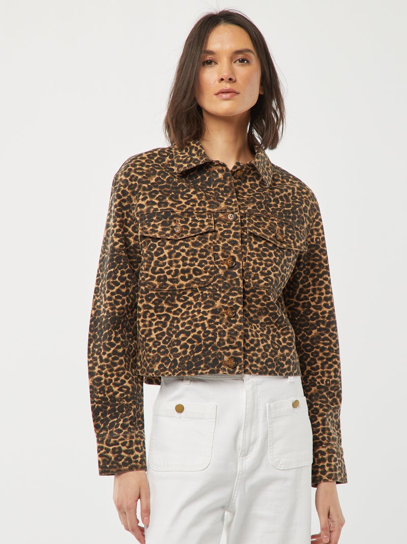 Chaqueta vaquera con estampado de leopardo BEIGE - Kiabi