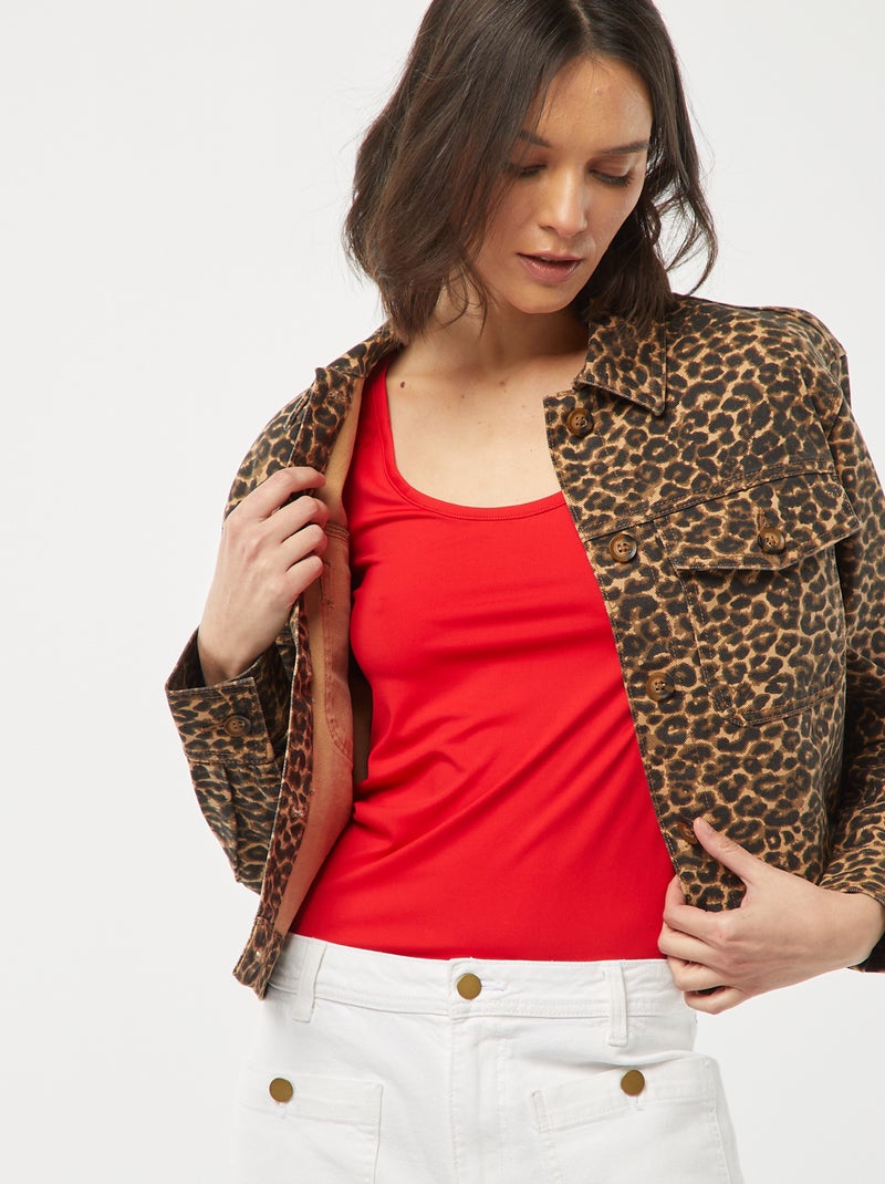 Chaqueta vaquera con estampado de leopardo BEIGE - Kiabi